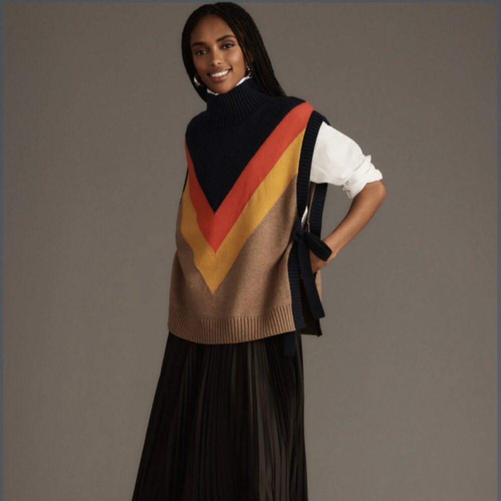Maeve Varsity Stripe Poncho Sweater Vest XS/S